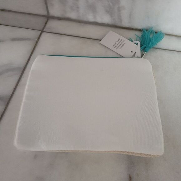 Mermaid At Heart Cream Turquoise Gold Zip Pocket Cosmetics Bag Pouch NEW - Picture 7 of 11